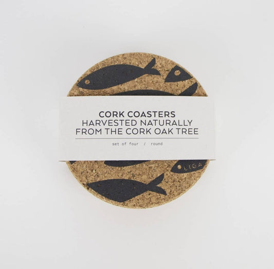 Cork Coaster Set  Fish Grey