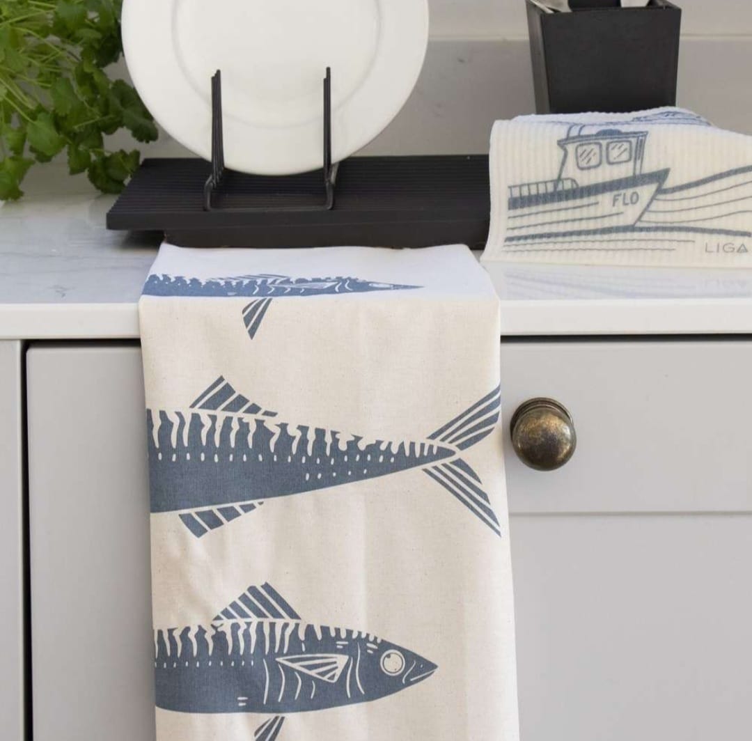 Organic Tea Towel  Mackerel