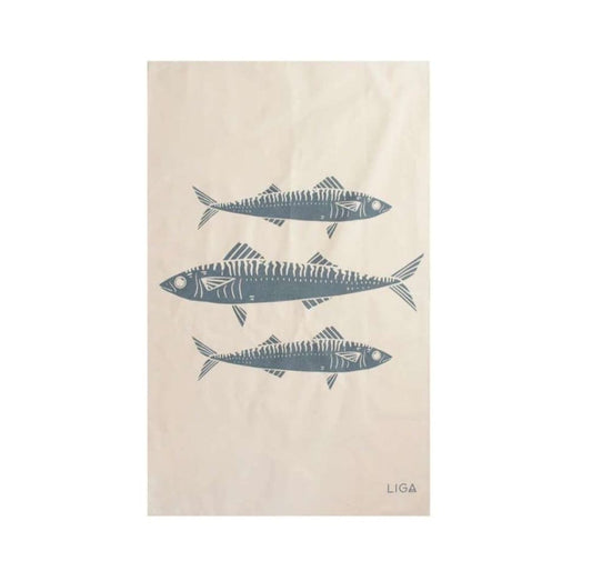 Organic Tea Towel  Mackerel